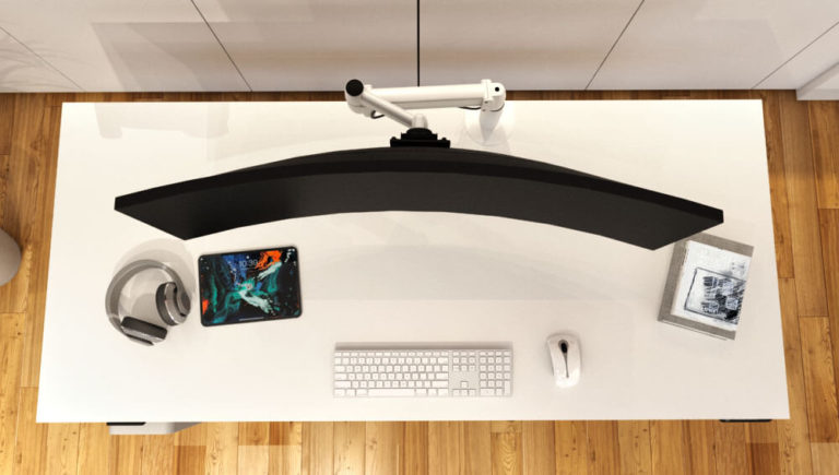 SpaceArm large curved monitor from above
