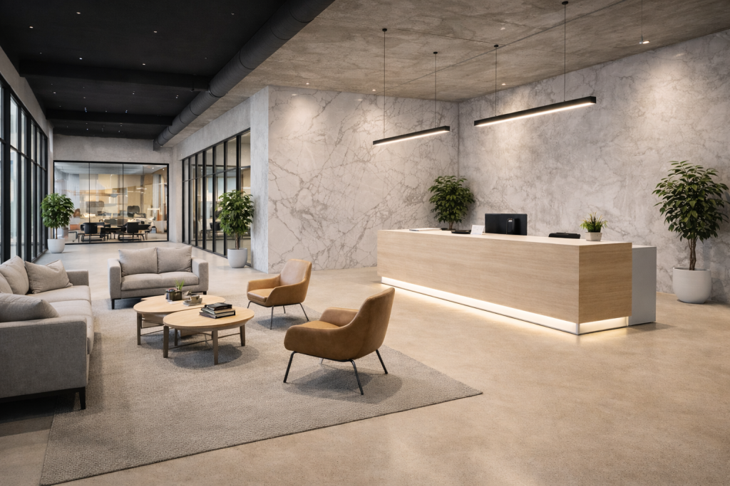 acoustic office space with hard surfaces causing echo