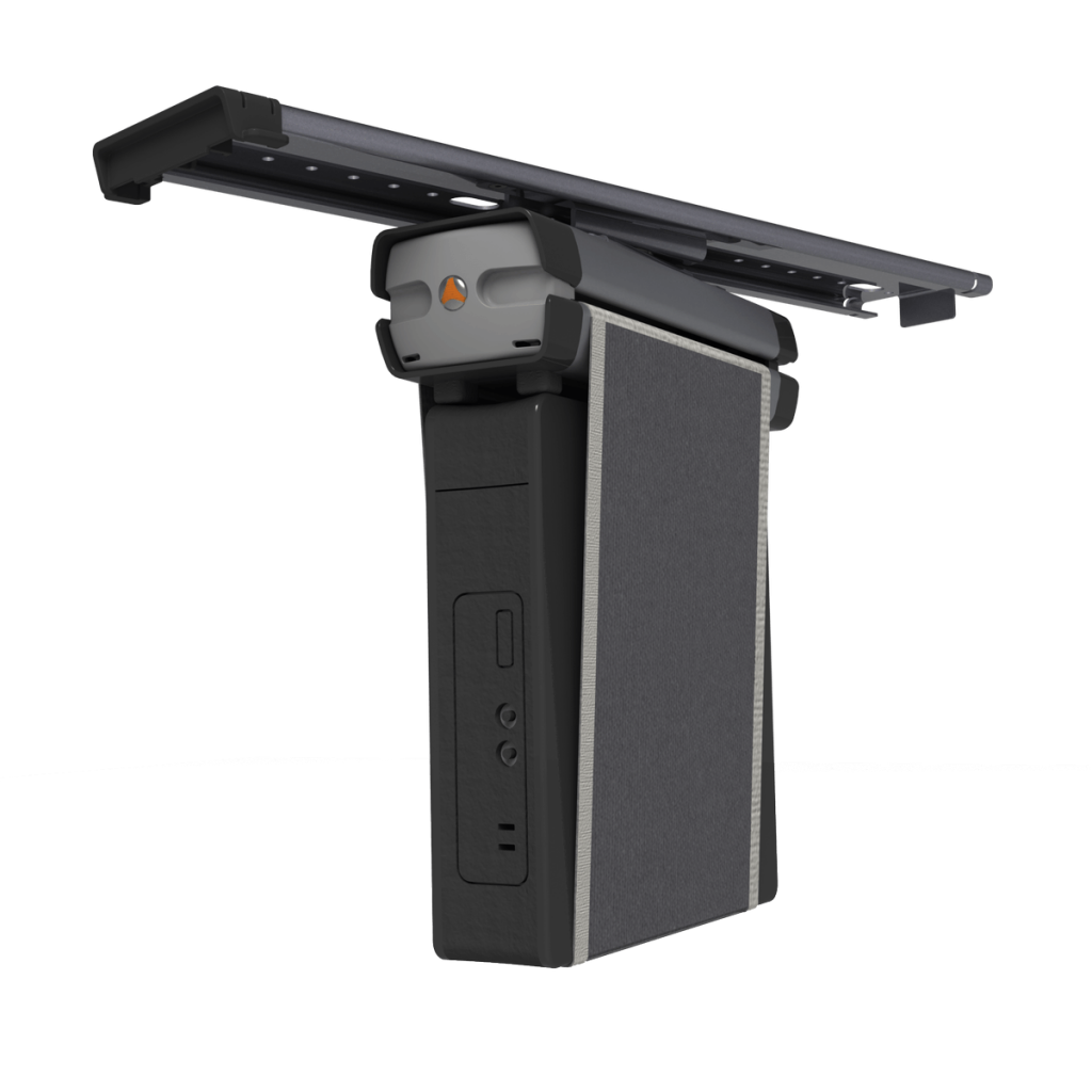 AISENS Support CPU Sous Bureau Rotatif 360° - Hauteur Et Profondeur Réglables, Poignée Verrouillage, Charge 10 Kg - Noir